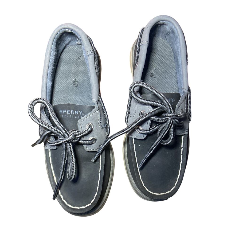 Sperry Top-Sider Leward Boat Shoes Boys Sz 12.5 Black Grey Leather Casual